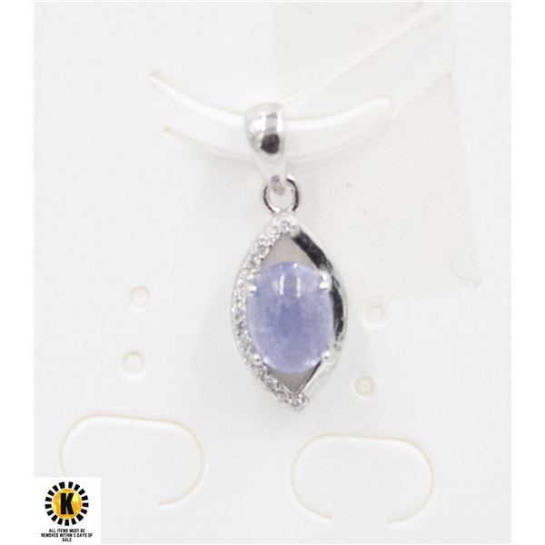 #240-UNHEATED BLUE TANZANITE & CZ PENDANT