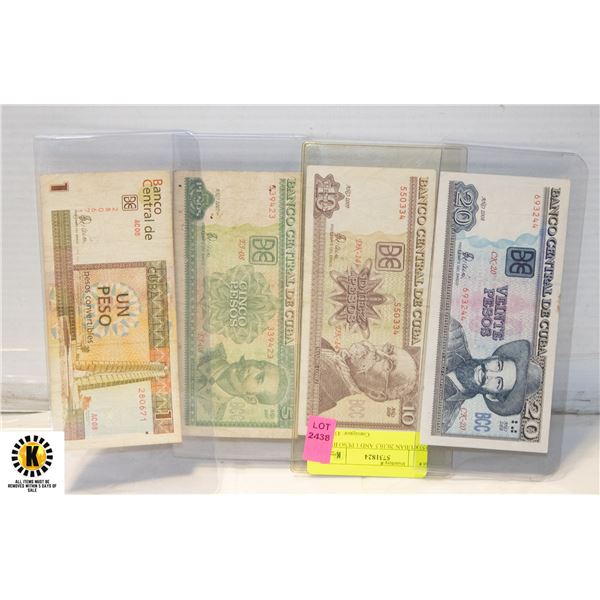 153)CUBAN 20,10,5 AND 1 PESO BILLS