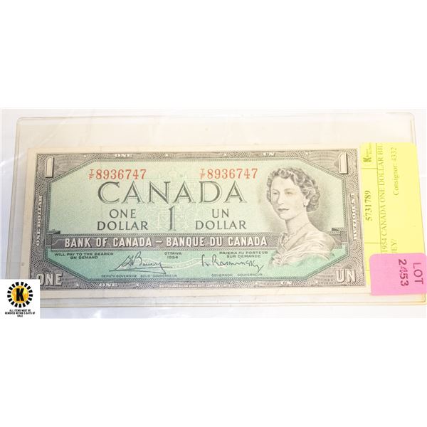 118)1954 CANADA ONE DOLLAR BILL BOUEY/