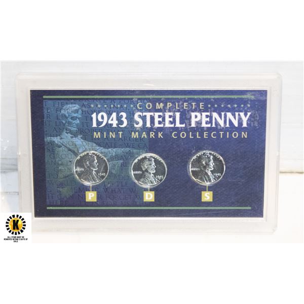 6) US COMPLETE 1943 STEEL PENNY MINT MARK