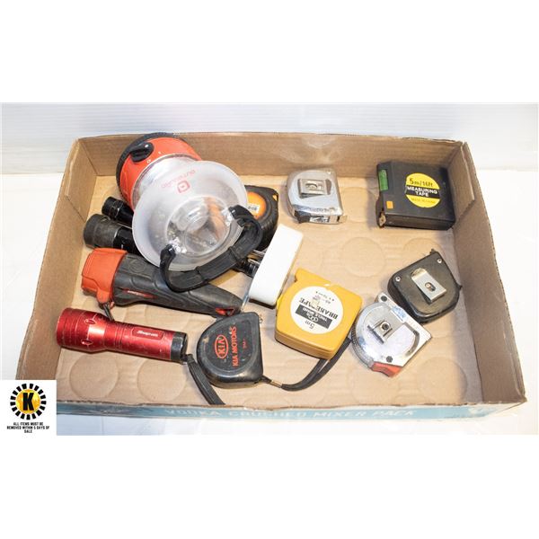TAPE MEASURES, FLASHLIGHTS AND CAMPING LIGHT