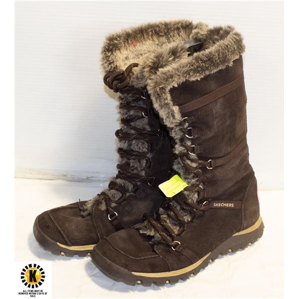 LADIES BROWN SKETCHERS WINTER BOOTS 8