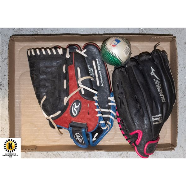RAWLINGS AND MIZUNO 11  INCH BASEBALL GOLVES WITH