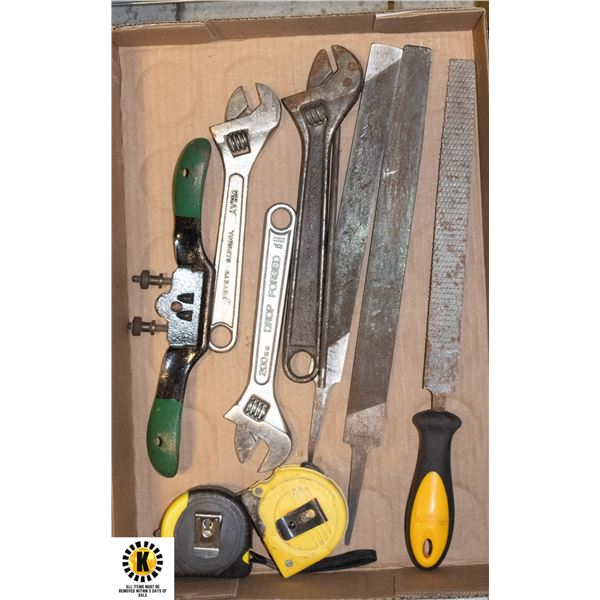 SPOKESHAVE PLUS CRESENT WRENCHS, FILES, AND