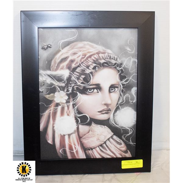 DARK WOOD FRAMED LARGE EYED GIRL