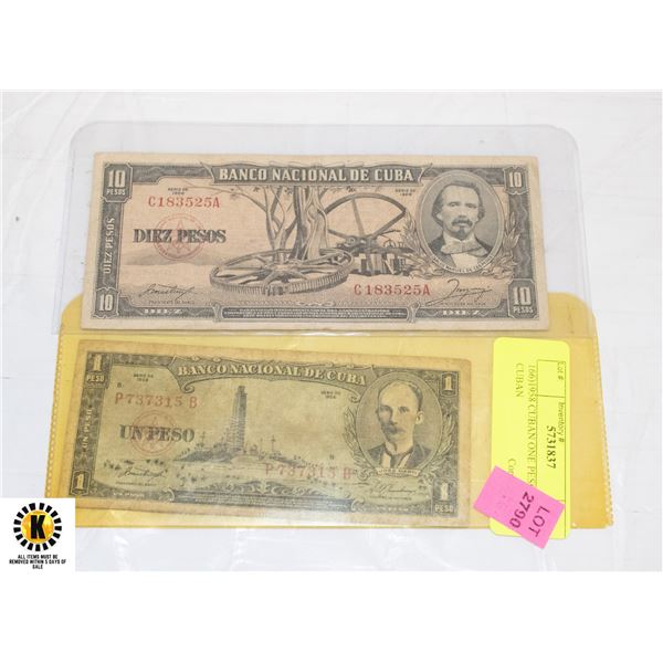 166)1958 CUBAN ONE PESO BILL, 1956 CUBAN