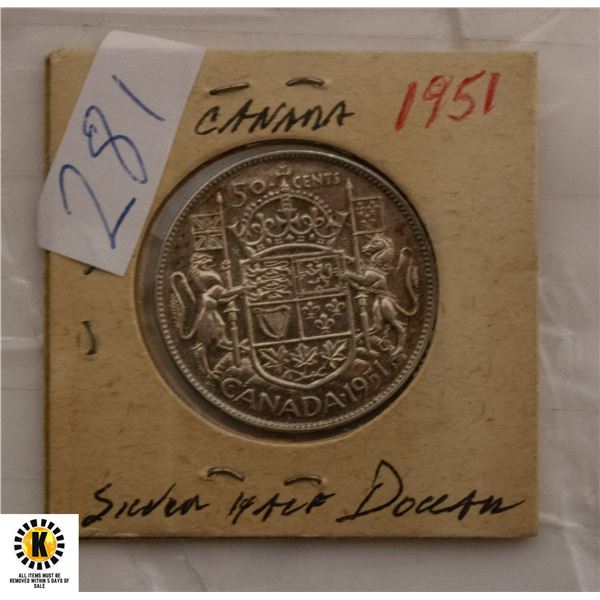 281)1951 CANADIAN SILVER HALF DOLLAR