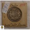 Image 1 : 281)1951 CANADIAN SILVER HALF DOLLAR