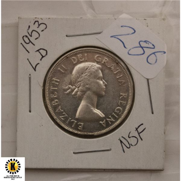 286)1953 CANADIAN LARGE DATE SILVER HALF