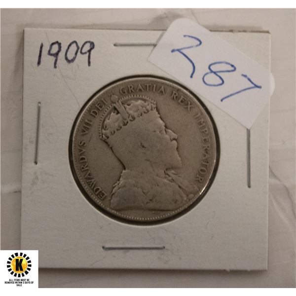 287)1909 NEWFOUNDLAND HALF DOLLAR