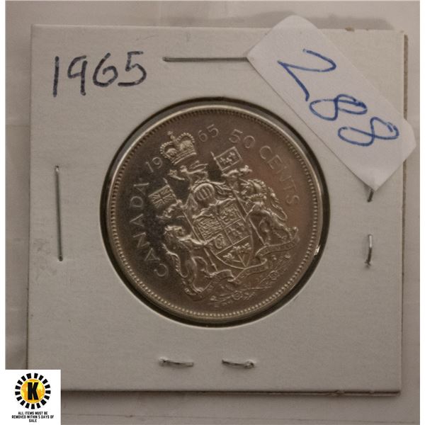 288)1965 CANADIAN SILVER HALF DOLLAR