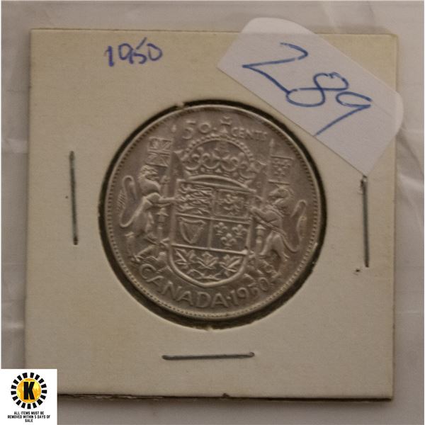 289)1950 CANADIAN SILVER HALF DOLLAR