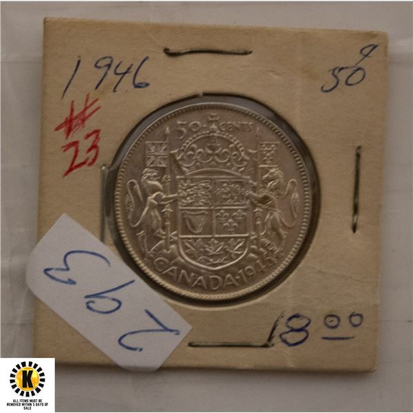 293)1946 CANADIAN SILVER HALF DOLLAR