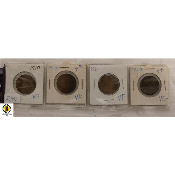 294)1910,1917,1918,1919 CANADIAN LARGE CENTS