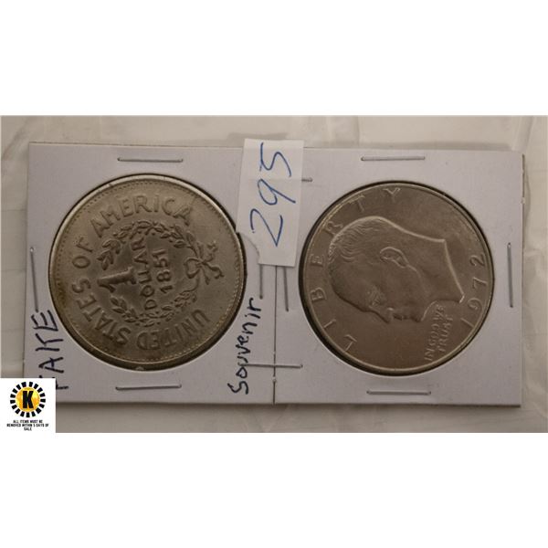 295)1972 AMERICAN DOLLAR COIN 1851 FAKE