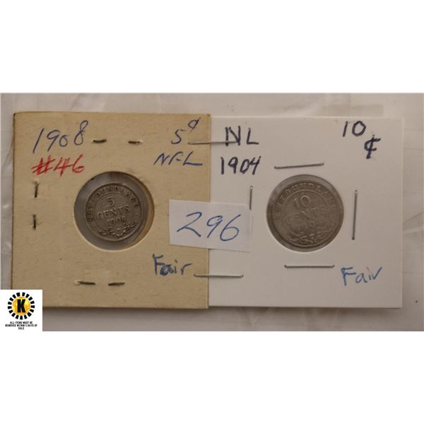 296)TWO NEWFOUNDLAND SILVER COINS