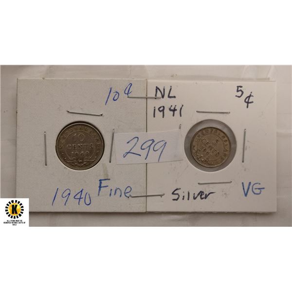 299) TWO NEWFOUNDLAND SILVER COINS