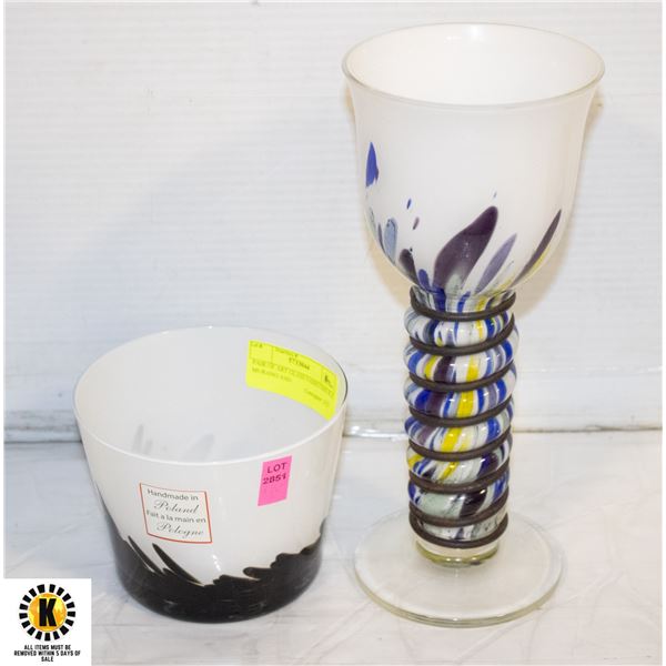 PAIR OF ART GLASS VASES ONE IS A MURANO AND