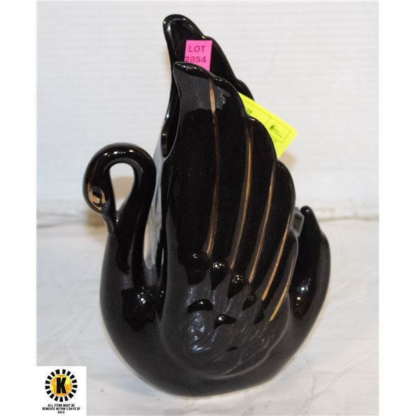 VINATGE BLACK AND GOLD SWAN VASE