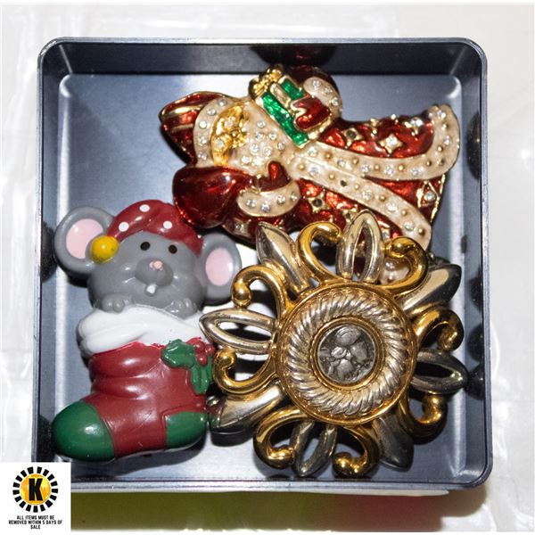 BOX OF VINTAGE CHRISTMAS BROOCHES