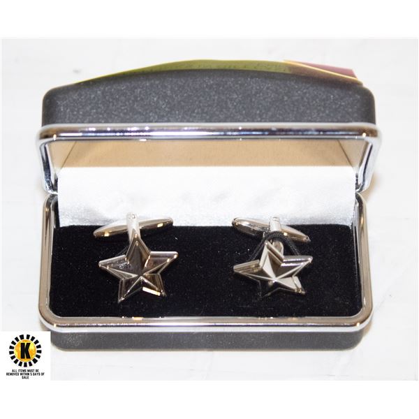 SILVER CUFF DADDY STAR CUFFLINKS IN GIFT CASE