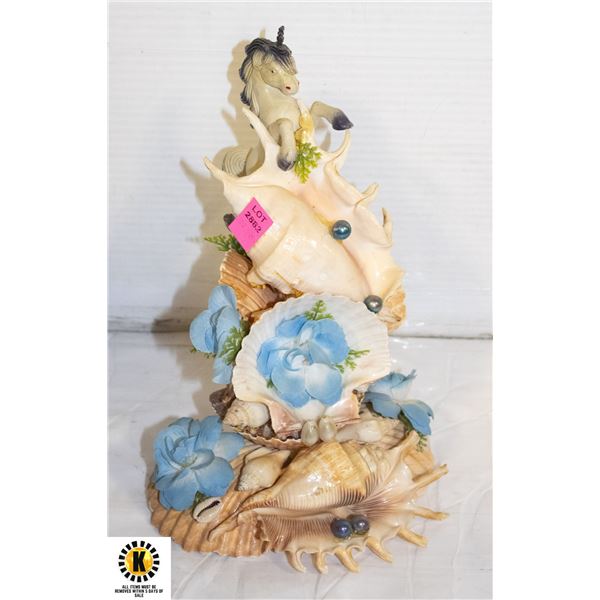 VINTAGE 9 INCH TALL UNICORN SHELL FIGURE