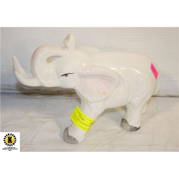 WHITE CERAMIC ELEPAHNT FIGURE 11 X 8 INCHES