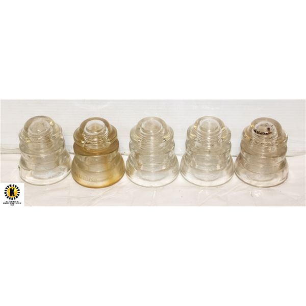 LOT OF 5 VINTAGE GLASS INSULATORS