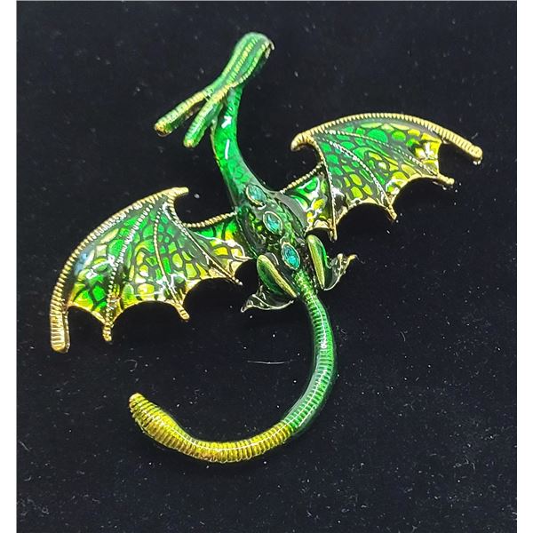 25)  GOLD TONE WITH GREEN AND YELLOW ENAMEL