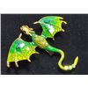 Image 1 : 29)  GOLD TONE WITH GREEN & YELLOW ENAMEL DRAGON