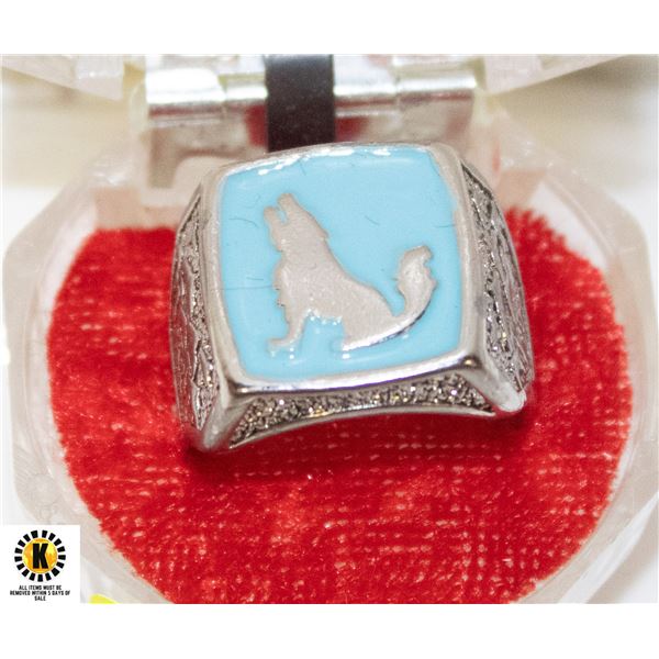HAND CARVED ALPHA WOLF RING SZ 8