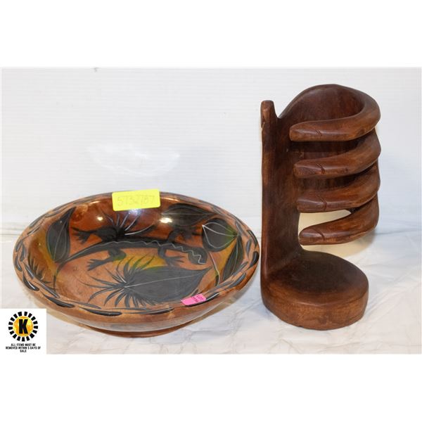 WOODEN HAND WINE BOTTLE HOLDER + WOODEN