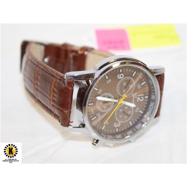 BROWN NEW GENUINE GENEVA MENS WATCH