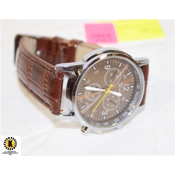 BROWN NEW GENUINE GENEVA MENS WATCH