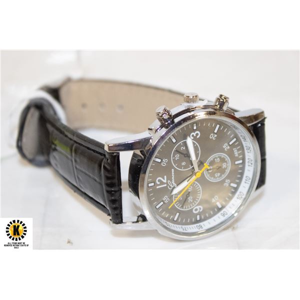 BLACK NEW GENUINE GENEVA MENS WATCH