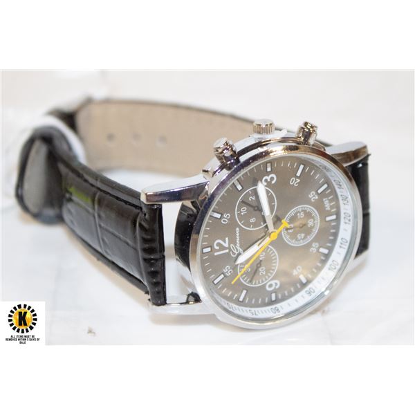 BLACK NEW GENUINE GENEVA MENS WATCH