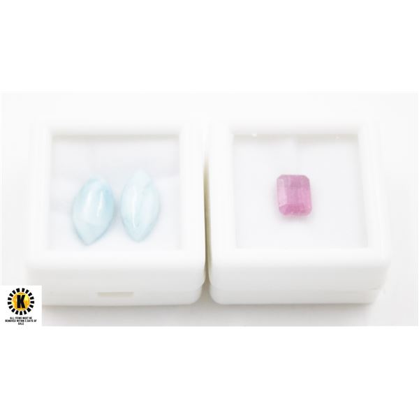 #141-HEATED RUBY 2.15 CT & LARIMAR 5.90CT GEMSTONE