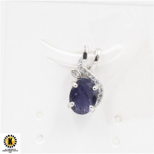 #247- UNHEATED PURPLE IOLITE & CZ PENDANT