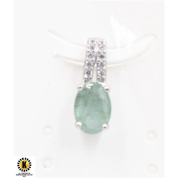 #250-UNHEATED GREEN EMERALD & CZ PENDANT