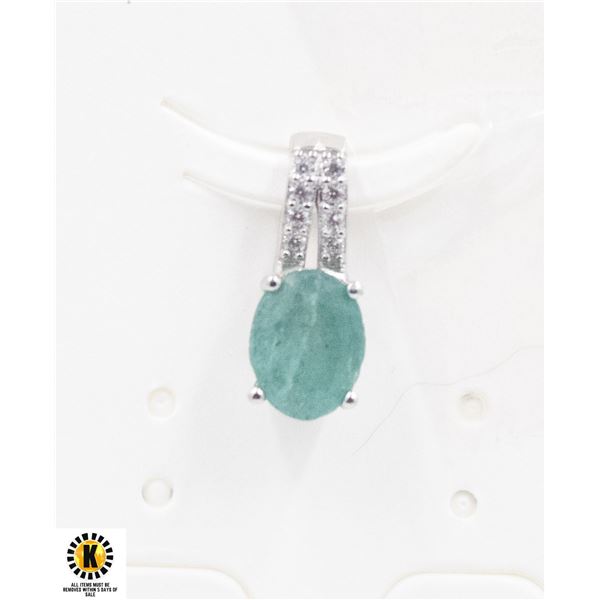 #254-UNHEATED GREEN EMERALD & CZ PENDANT
