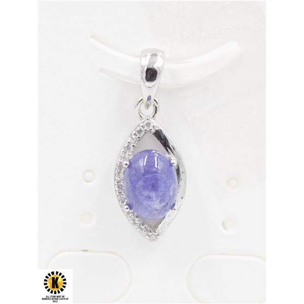 #241-UNHEATED BLUE TANZANITE & CZ PENDANT