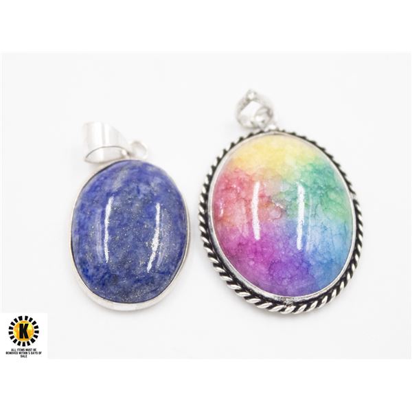 #376-NATURAL LAPIZ LAZULI ,RANBOW SOLAR QZ   PENDA