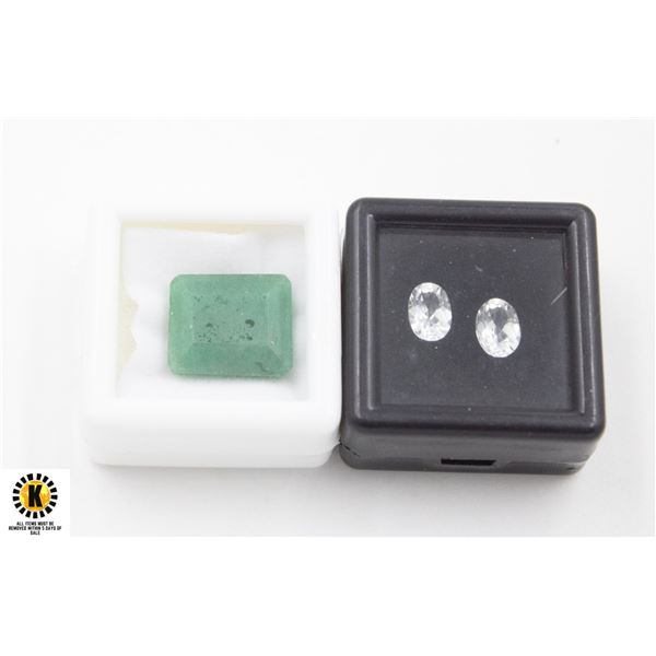 #180-UNHEATED WHITE TOPAZ 1.95 CT & EMERALD 11.05C