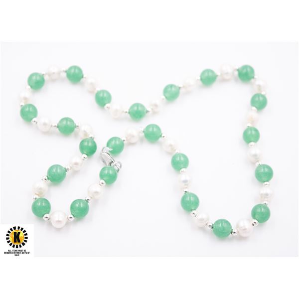 #304- FRESH WATER PEARL ,GREEN EMERALD NECKLACE