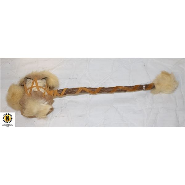 VINTAGE BIRCH BARK LEATHER FUR NATIVE RATTLE