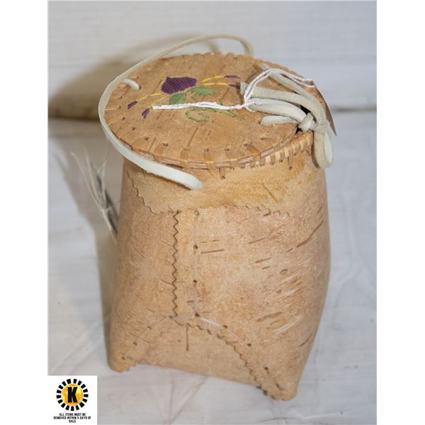 VINTAGE DENE NATIVE BIRCH BARK BASKET, SIGNED