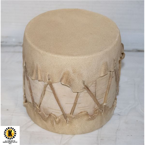 VINTAGE NATIVE BIRCH BARK SKIN LEATHER DRUM