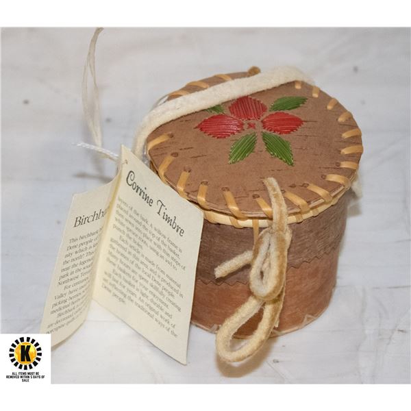 VINTAGE DENE NATIVE BIRCH BARK BASKET, SIGNED