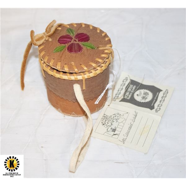 VINTAGE DENE NATIVE BIRCH BARK BASKET, SIGNED