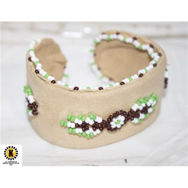 VINTAGE HAND MADE LEATHER BEAD NATIVE BRACELET